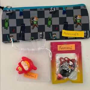 Minecraft Pencil Case,Kuromi key charm,Meatball cotton candy puppy